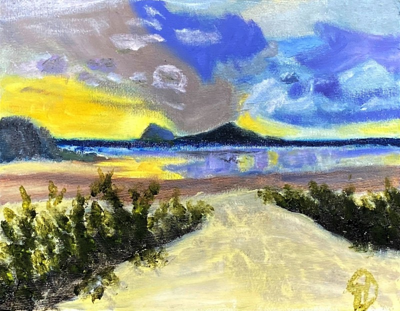 Sunset at Wilsons Promontory.jpg - Sunset at Wilsons Promontory Water, soluble, oil on canvas, 7 x 9" (17.8 x 22.9 cm) Completed February 2023